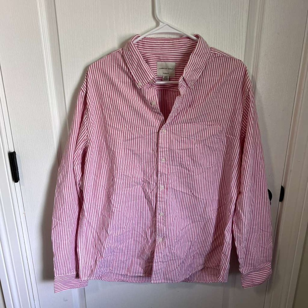American Eagle‎ Mens Classic Fit Striped Button Down Shirt Red White Large NWOT